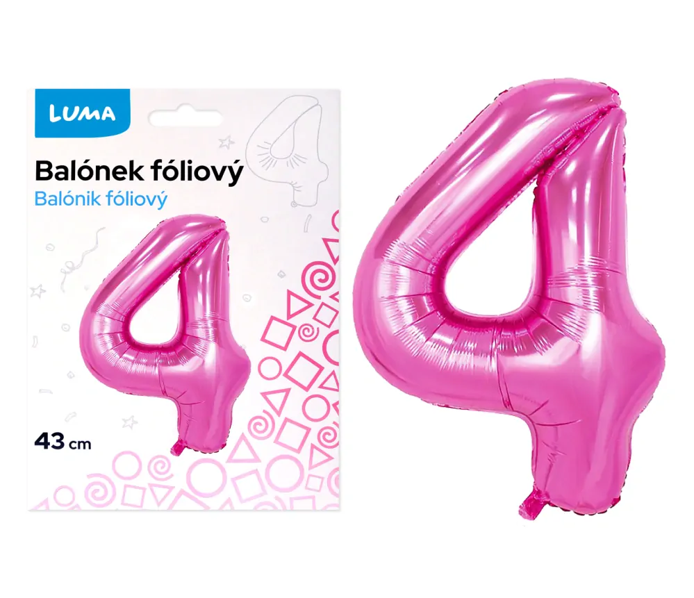 BALÓNEK FOLIOVÝ č. 4 RŮŽOVÝ 43cm LUMA