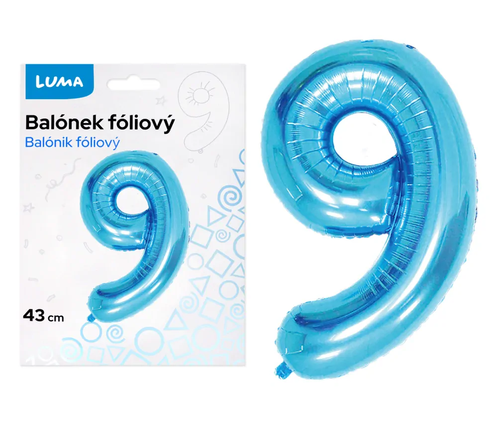 BALÓNEK FOLIOVÝ č. 9 MODRÝ 43cm LUMA
