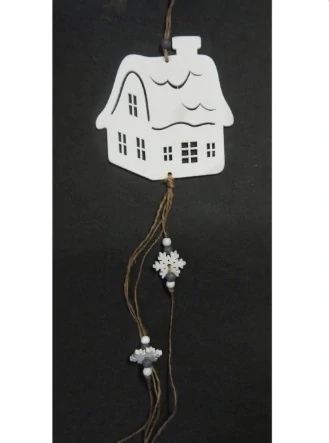 HY-3292 ZÁVĚS DŘEVO DOMEK BÍLÝ (12,5cm), 1ks
