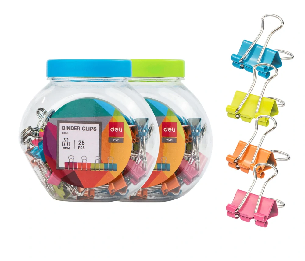 BINDER CLIP 19mm, DÓZA 25ks, BAREVNÉ DELI E8558 MIX