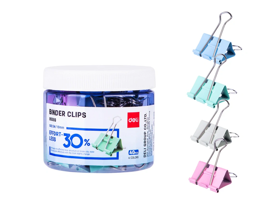 BINDER CLIP 19mm, DÓZA 40ks BEZ NÁMAHY BAREVNÉ DELI E8555S