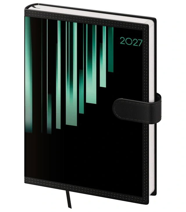 TÝDENNÍ DIÁŘ A5 TONE S MAGNETICKÝM POUTKEM NA ZAVŘENÍ ČERNÁ-ZELENÁ