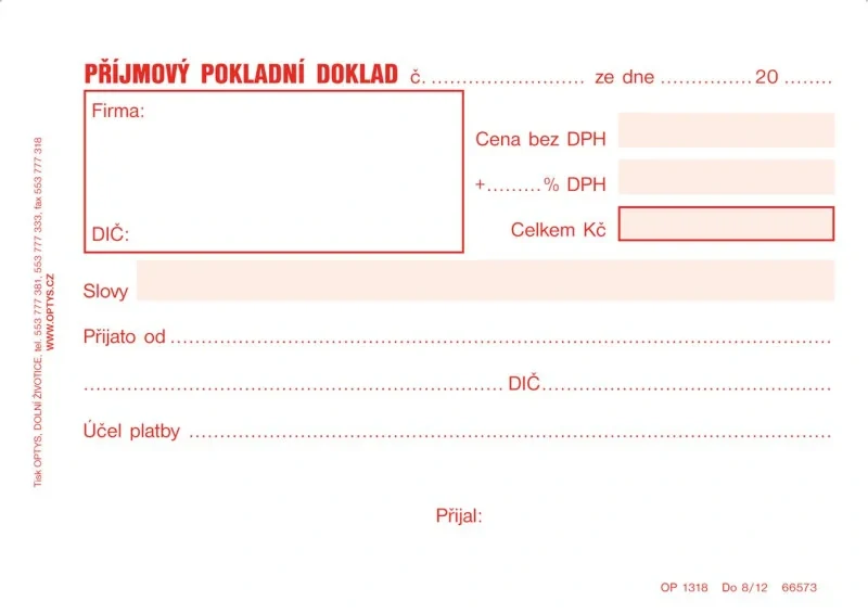 PŘÍJMOVÝ DOKLAD A6 JEDNODUCHÝ SAMOPROPIS 50 LISTŮ