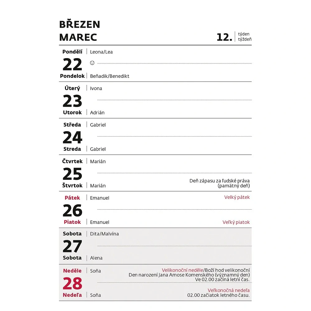 TÝDENNÍ TRHACÍ KALENDÁŘ A5 2027