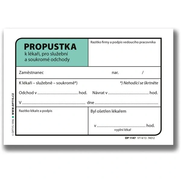 PROPUSTKA A7 BLOK 100 LISTŮ 1147