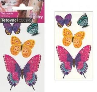 TETOVACÍ OBTISKY S GLITRY 10,5x6 cm MOTÝLI