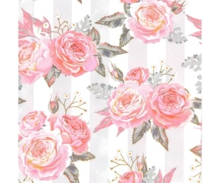 UBROUSKY DAISY L (20ks) PINK ROSES ON GREY STRIPES 034901