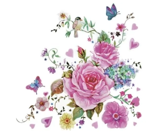 UBROUSKY DAISY L (20ks) DRAWN ROSES WITH BUTTERFLY 025701