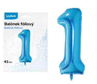 BALÓNEK FOLIOVÝ č. 1 MODRÝ 43cm LUMA