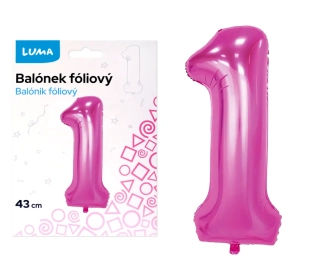 BALÓNEK FOLIOVÝ č. 1 RŮŽOVÝ 43cm LUMA