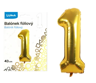 BALÓNEK FOLIOVÝ č. 1 ZLATÝ 43cm LUMA