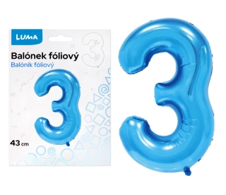 BALÓNEK FOLIOVÝ č. 3 MODRÝ 43cm LUMA