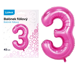 BALÓNEK FOLIOVÝ č. 3 RŮŽOVÝ 43cm LUMA
