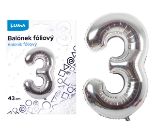 BALÓNEK FOLIOVÝ č. 3 STŘÍBRNÝ 43cm LUMA