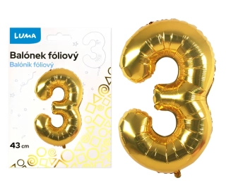 BALÓNEK FOLIOVÝ č. 3 ZLATÝ 43cm LUMA