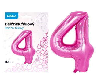 BALÓNEK FOLIOVÝ č. 4 RŮŽOVÝ 43cm LUMA