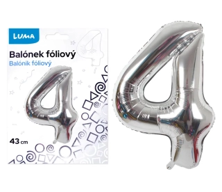BALÓNEK FOLIOVÝ č. 4 STŘÍBRNÝ 43cm LUMA