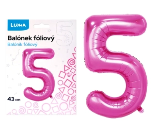 BALÓNEK FOLIOVÝ č. 5 RŮŽOVÝ 43cm LUMA