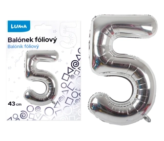 BALÓNEK FOLIOVÝ č. 5 STŘÍBRNÝ 43cm LUMA
