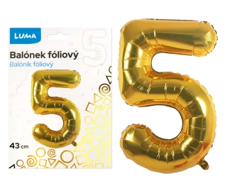 BALÓNEK FOLIOVÝ č. 5 ZLATÝ 43cm LUMA
