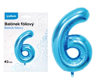 BALÓNEK FOLIOVÝ č. 6 MODRÝ 43cm LUMA