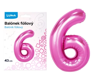 BALÓNEK FOLIOVÝ č. 6 RŮŽOVÝ 43cm LUMA