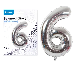 BALÓNEK FOLIOVÝ č. 6 STŘÍBRNÝ 43cm LUMA