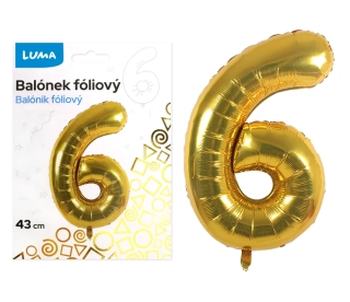 BALÓNEK FOLIOVÝ č. 6 ZLATÝ 43cm LUMA