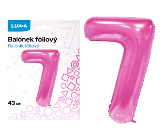BALÓNEK FOLIOVÝ č. 7 RŮŽOVÝ 43cm LUMA