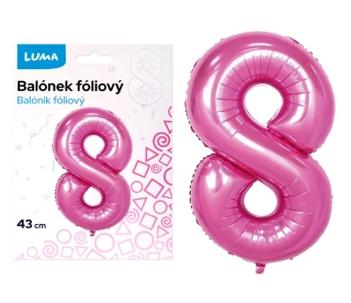 BALÓNEK FOLIOVÝ č. 8 RŮŽOVÝ 43cm LUMA