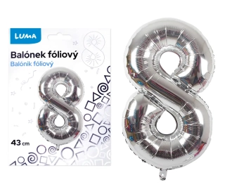 BALÓNEK FOLIOVÝ č. 8 STŘÍBRNÝ 43cm LUMA