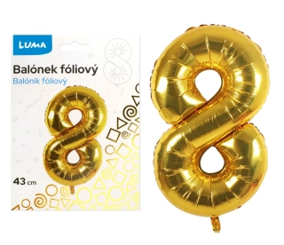 BALÓNEK FOLIOVÝ č. 8 ZLATÝ 43cm LUMA