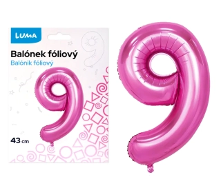 BALÓNEK FOLIOVÝ č. 9 RŮŽOVÝ 43cm LUMA