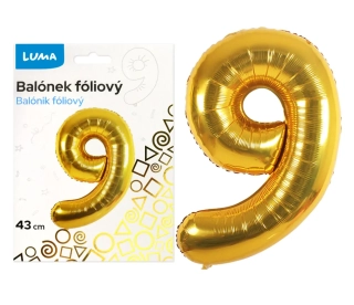 BALÓNEK FOLIOVÝ č. 9 ZLATÝ 43cm LUMA