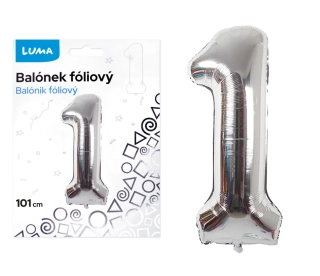 BALÓNEK FOLIOVÝ č. 1 STŘÍBRNÝ 101cm LUMA
