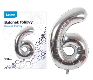 BALÓNEK FOLIOVÝ č. 6 STŘÍBRNÝ 101cm LUMA