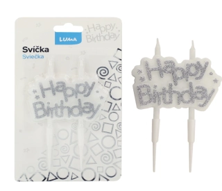 SVÍČKA HAPPY BIRTHDAY STŘÍBRNÁ LUMA