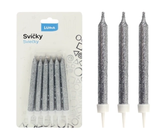 SVÍČKA 12ks, GLITR STŘÍBRNÁ LUMA
