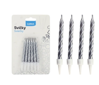 SVÍČKA 12ks, SPIRÁLA STŘÍBRNÁ LUMA