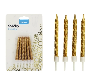 SVÍČKA 12ks, SPIRÁLA ZLATÁ LUMA