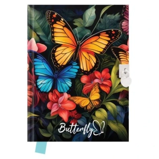 JUNIOR PAMÁTNÍK 14x18 cm, 80 LISTŮ, BEZ LINEK, SE ZÁMKEM - BUTTERFLY