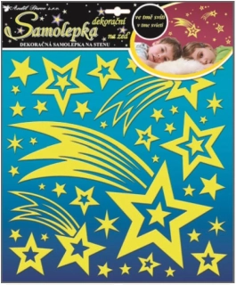 SAMOLEPKA NA ZEĎ SVÍTÍCÍ VE TMĚ S GLITRY 31 x 31 cm KOMETA A HVĚZDY