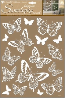 SAMOLEPKA NA ZEĎ BÍLÍ MOTÝLI S GLITRY 41 x 28 cm