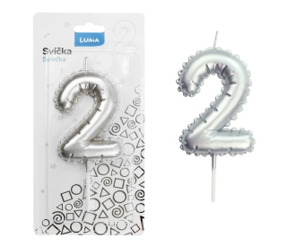 SVÍČKA Č. 2 BALÓNEK STŘÍBRNÝ LUMA