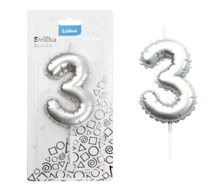 SVÍČKA Č. 3 BALÓNEK STŘÍBRNÝ LUMA