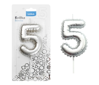 SVÍČKA Č. 5 BALÓNEK STŘÍBRNÝ LUMA