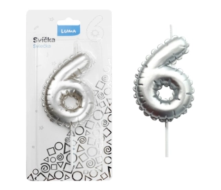 SVÍČKA Č. 6 BALÓNEK STŘÍBRNÝ LUMA