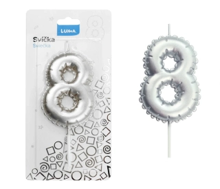 SVÍČKA Č. 8 BALÓNEK STŘÍBRNÝ LUMA