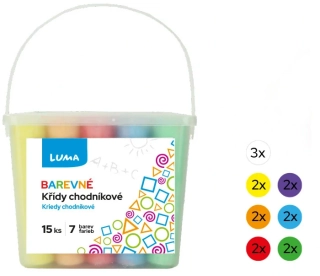 KŘÍDY CHODNÍKOVÉ 15ks BAREVNÉ BOX LUMA