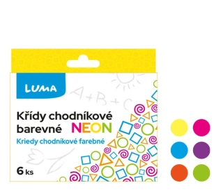 KŘÍDY CHODNÍKOVÉ 6ks NEON BAREVNÉ KRABIČKA LUMA